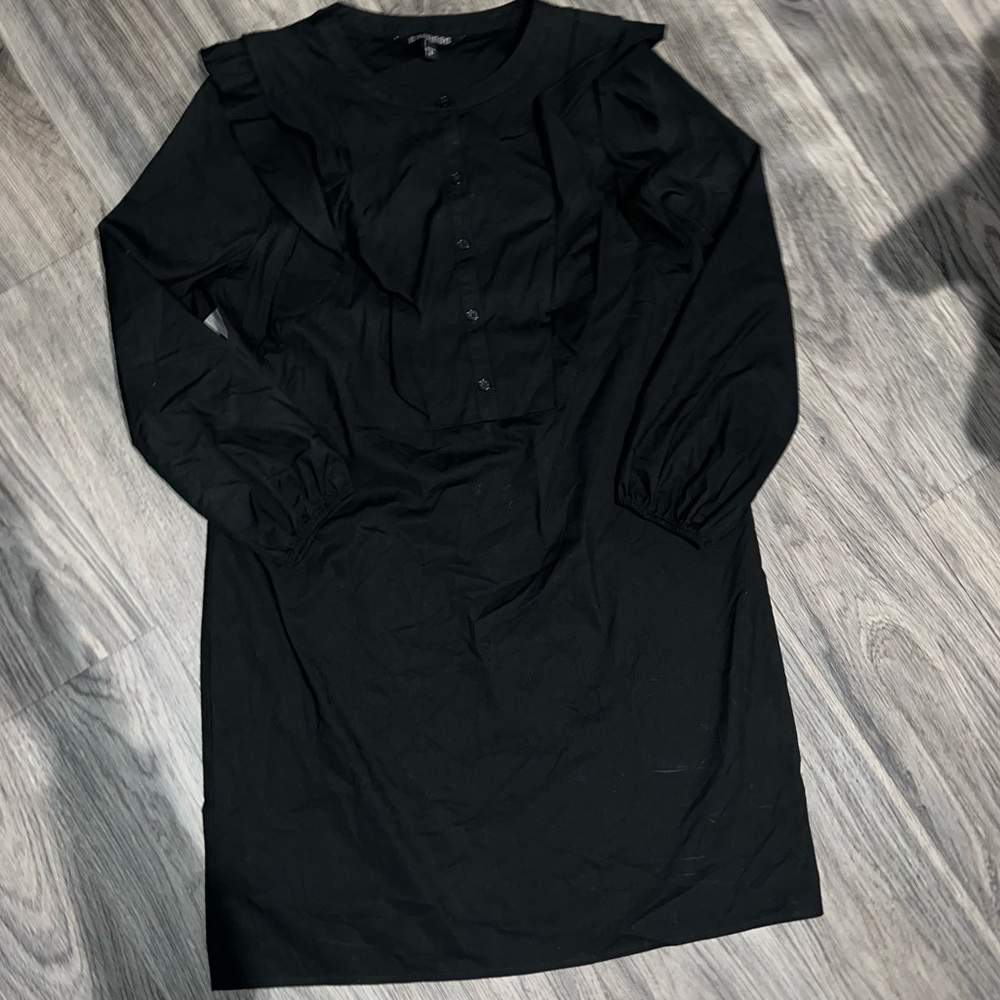 Express Black Long Sleeve Ruffle Shirt Dress Size S